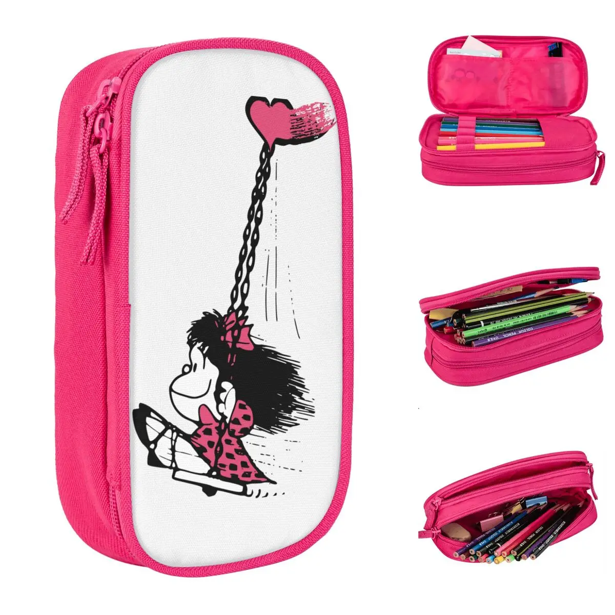 Estuche de lápices Mafalda creativo, estuches de lápices Love You, bolígrafo para estudiantes, bolsa de almacenamiento grande, regalo escolar para estudiantes, papelería