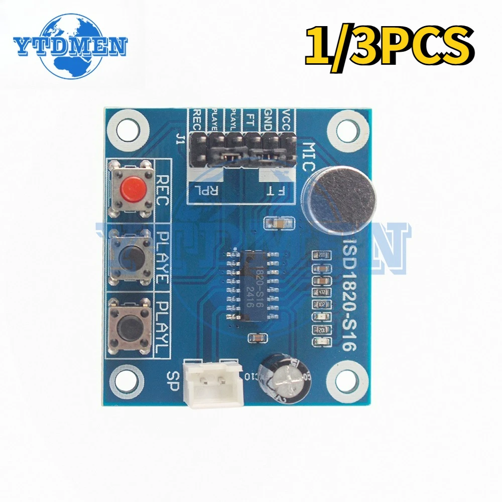 1/3PCS ISD1820 Module Voice Recording Recorder Module with Mic Sound Audio DC 3-5V