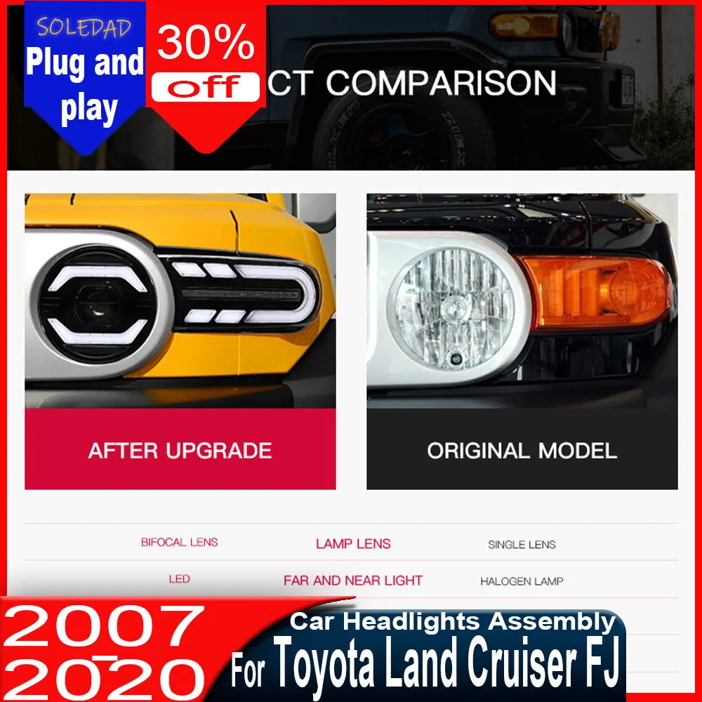 

Car headlights for Toyota Land Cruiser FJ LED Headlight 2007 2008 2009 2010-2020 FJ Head Lamp Assembly Drl Projector Lens