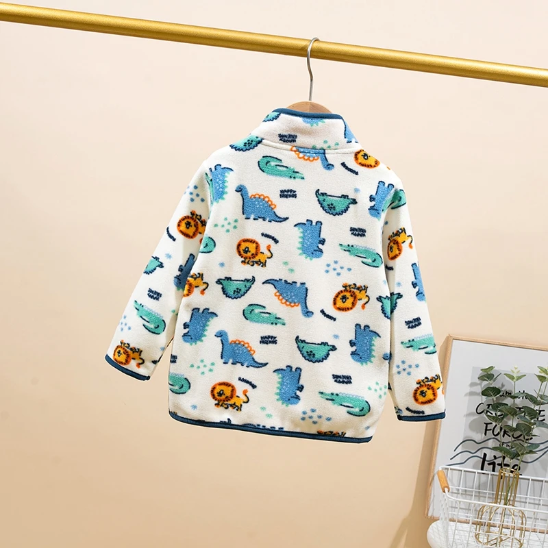 Kids Fall Spring Coats Children Outerwear Cartoon Dinosaur Print Boy Warm Fleece Jacket Baby Boys Jackets Child Clothing