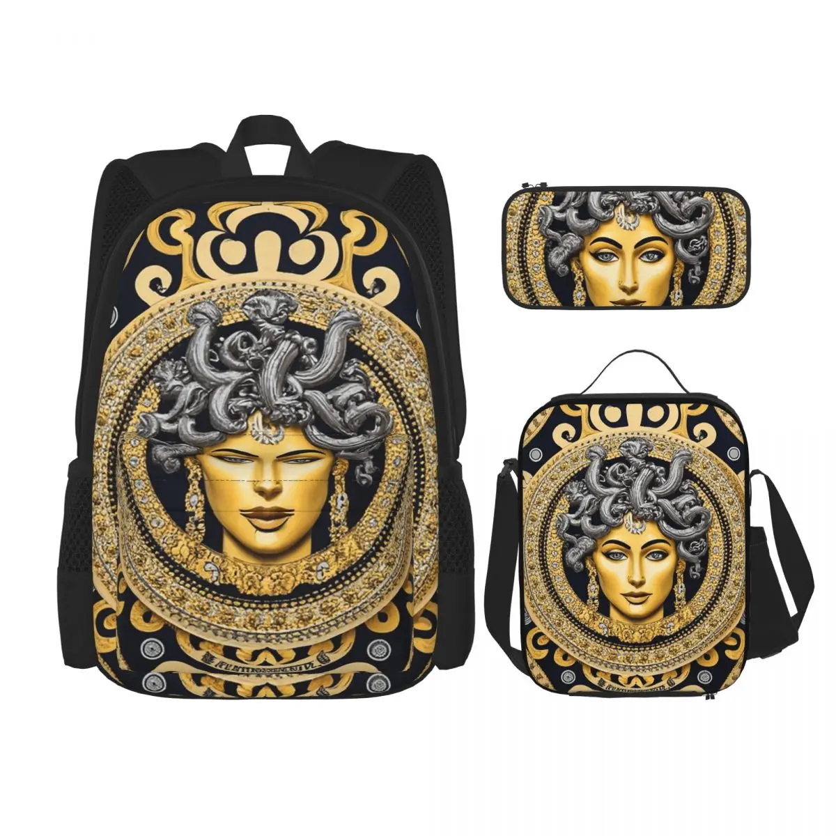 

Ancient Greece Medusa Gorgon Vintage Style BackpacksStudents School Bags Kids Rucksack Lunch Bag Pen Bag Three-Piece Set