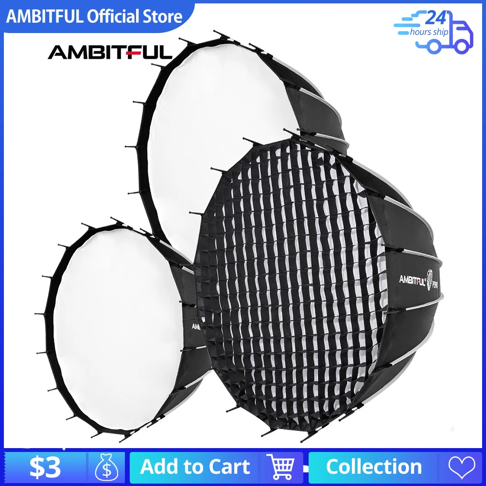 AMBITFUL PS60 70CM PS90 90CM PS120 120CM New Quickly Release Parabolic Deep Softbox Grid for Bowens Elincrhom  Mount