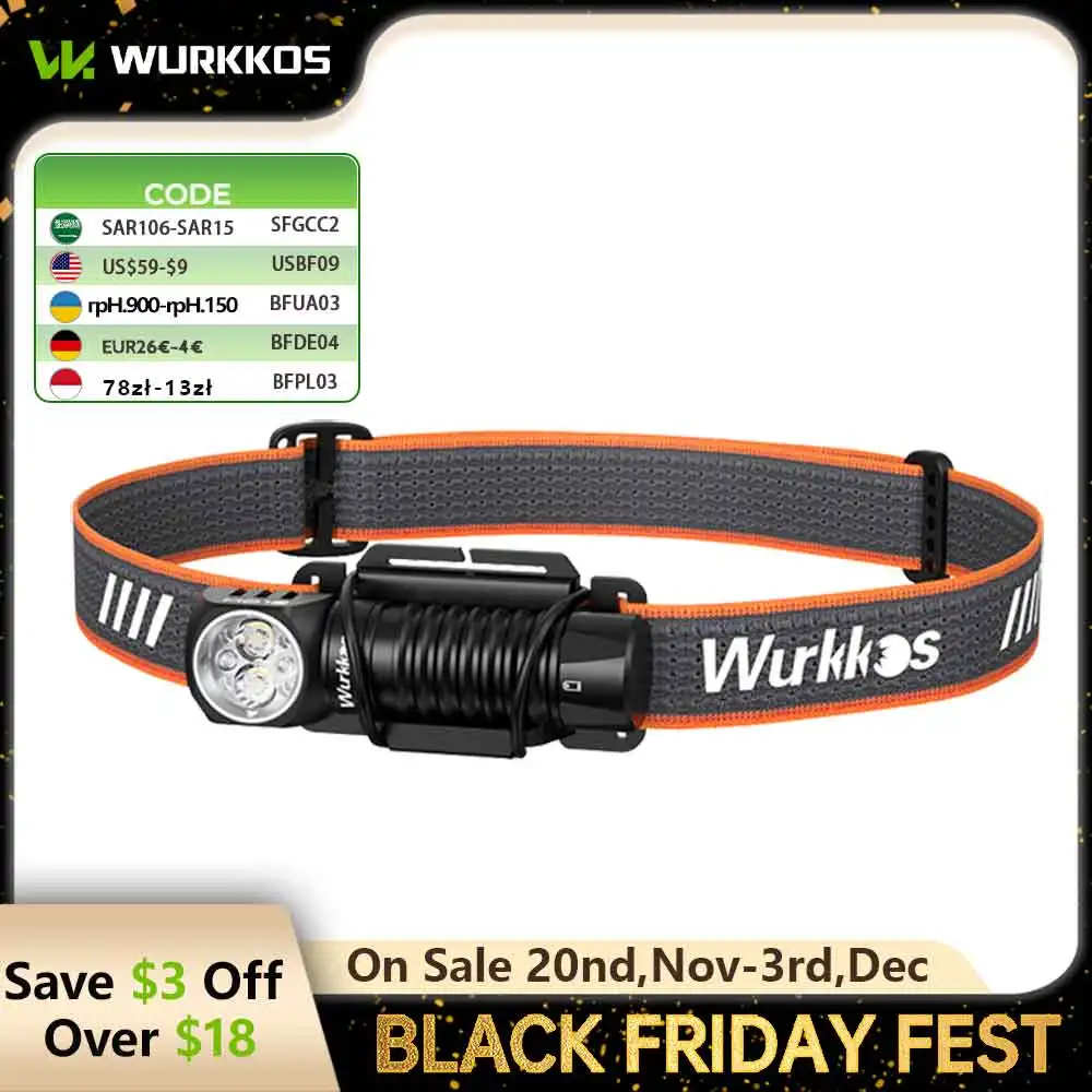 Wurkkos HD12 Mini Headlamp 850 Lumens Rechargeable Flashlight 14500/AA IP68 Magnetic Torch with White & Red Lights for Fishing