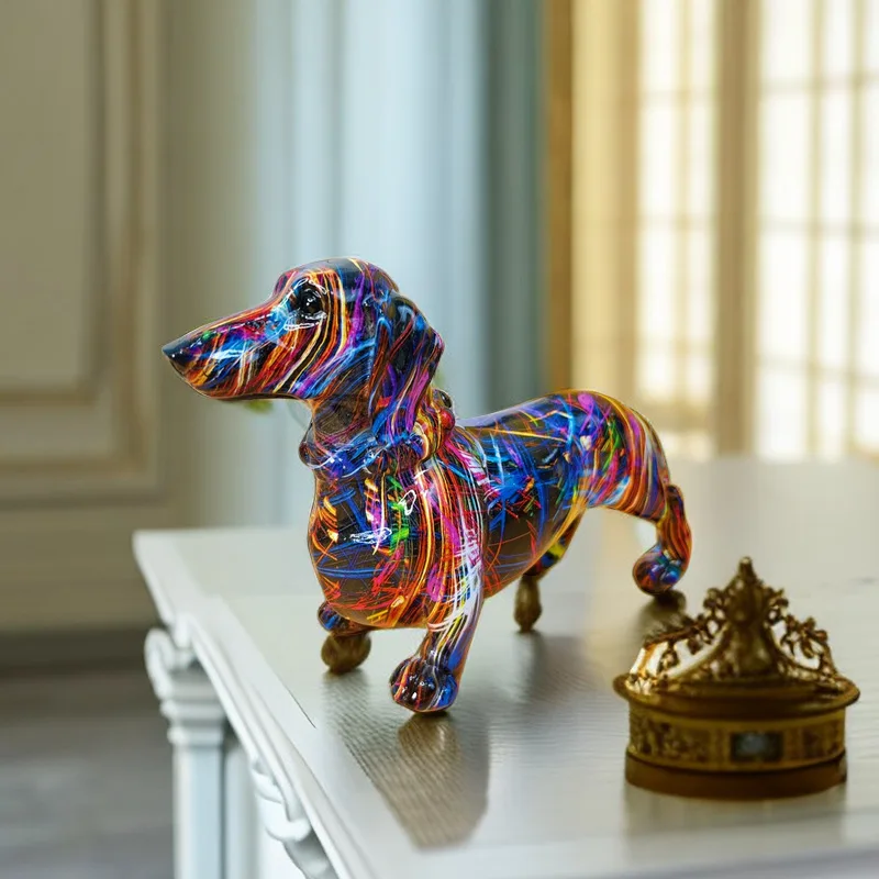 1 piece colorful dachshund figurine animal dog, home decoration living room bedroom bookshelf dining table table top decoration.