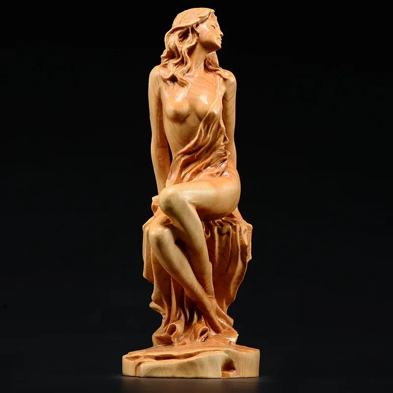 Yulan Pine Wood Carving Bathing Beauty Display Piece Solid Wood Root Sculpture Home Decor Artistic Craft Red Wood Material