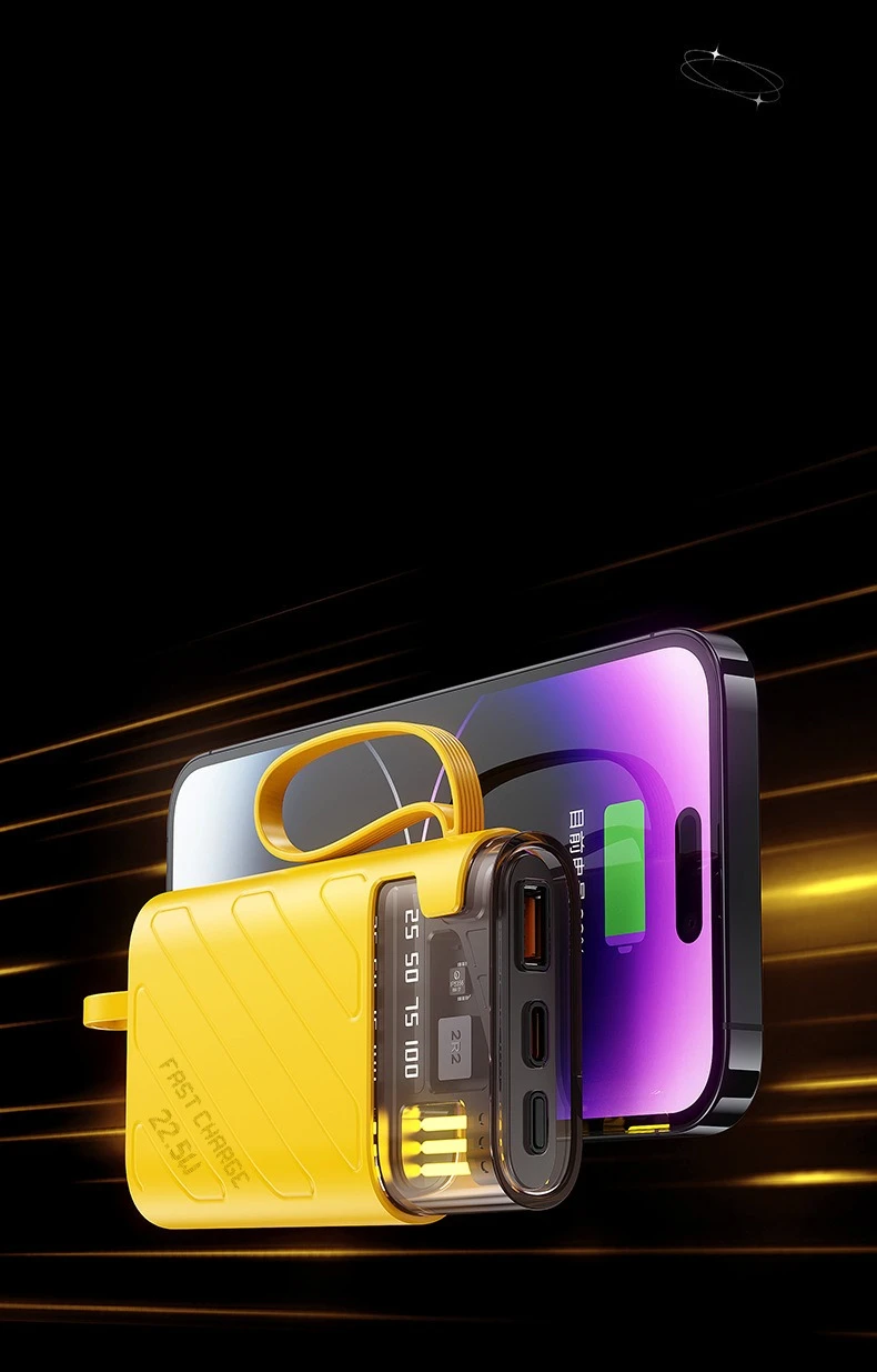 10000mAh 22.5W Power Bank Super Fast Charging For iPhone For Xiaomi For Samsung For Huawei With Digital Display Built in Cables