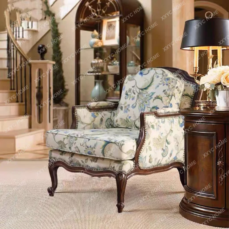 Style Solid Wood Sofa Living Room Single Sofa Retro Distressed  Entry Lux High Back