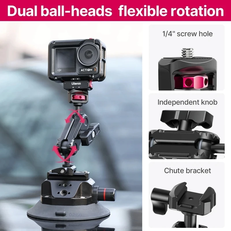 Ulanzi 3/4.5 Inch Camera Suction Cup Kit with Smartphone Mount Magic Arm for Gopro 12 11 10 9 40KG Playload 1/4 Screw 3/8 Screw