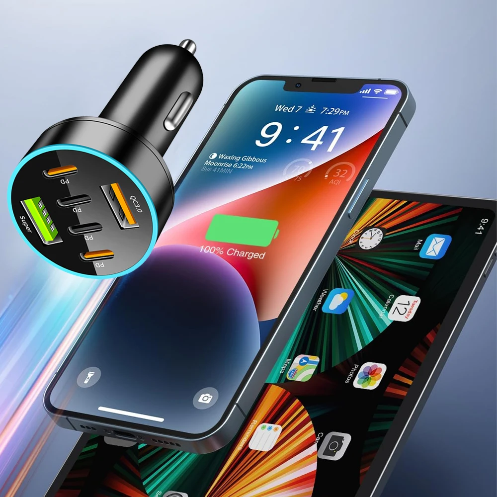 1pc Universal Car Digital Display Fast Charging 66W USB PD Car Quick Charger Black Car Charger Auto Electronics Accessories