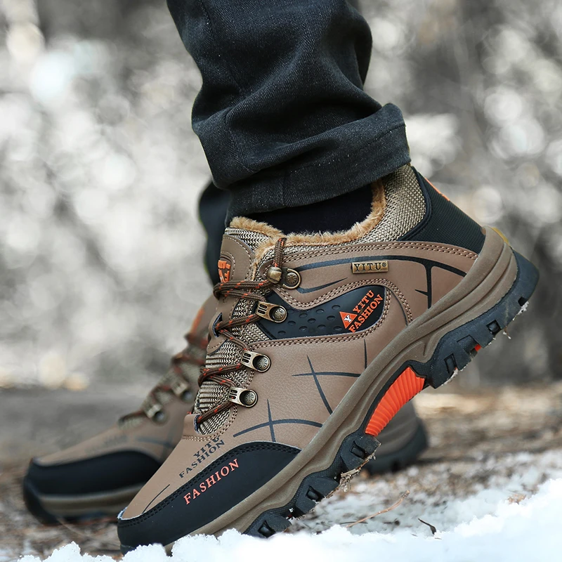 Brand Men Winter Snow Boots Waterproof Leather Sneakers Super Warm Men's Boots Outdoor Male Hiking Boots Work Shoes Size 39-47 - view 6