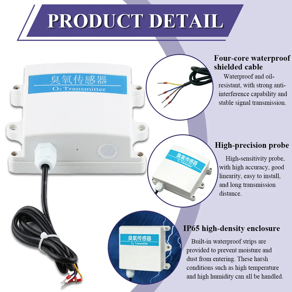 Ozone Detector Sensor Module O3 Gas High Precision ModBus RTU RS485 4-20mA Ozones Concentration Detection Transmitter 0-100ppm