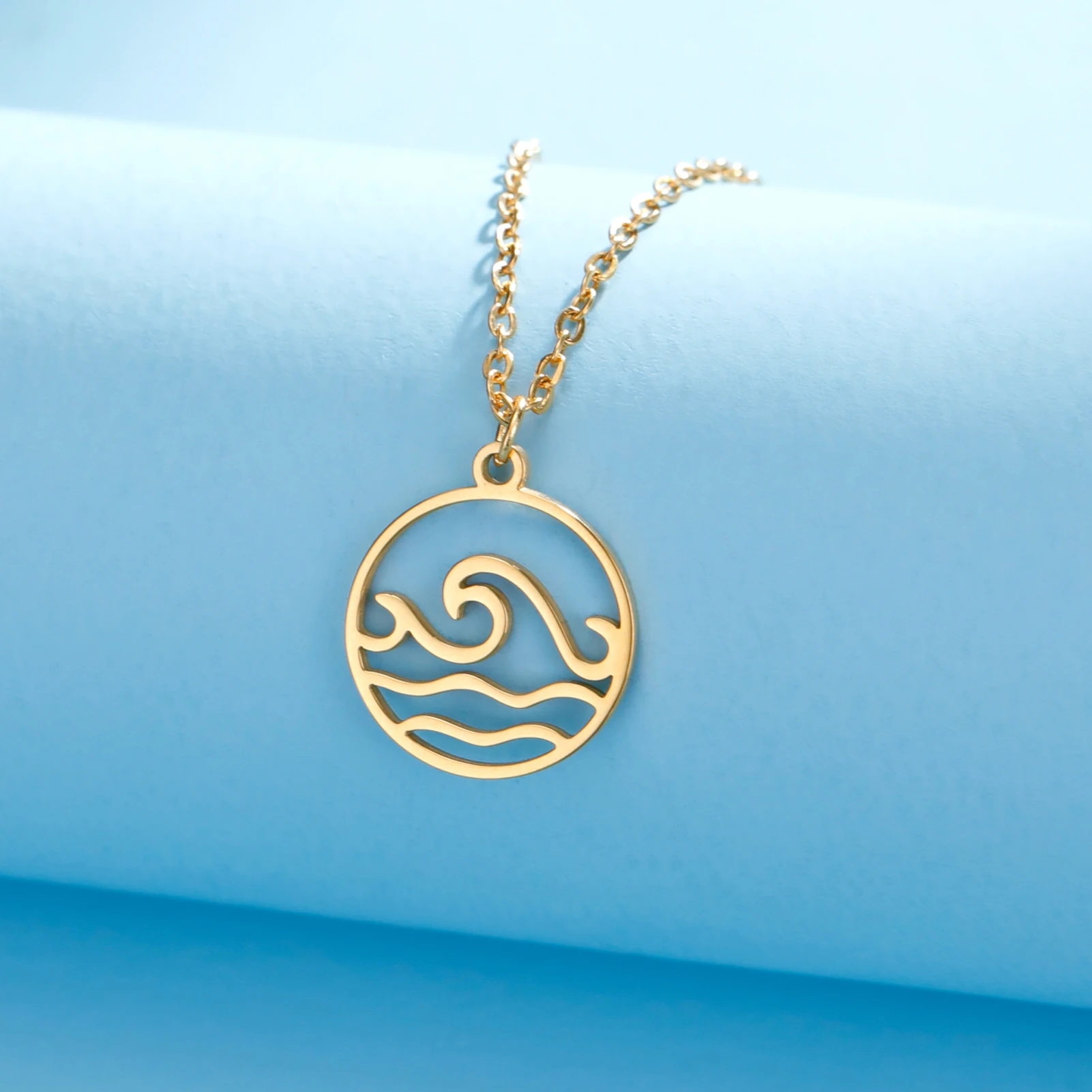 COOLTIME Sea Wave Halskette für Frauen Männer Kind Kind Ozean Surf Kette Halsreif Edelstahl Anhänger Halsketten Schmuck Geschenk – Detail 7