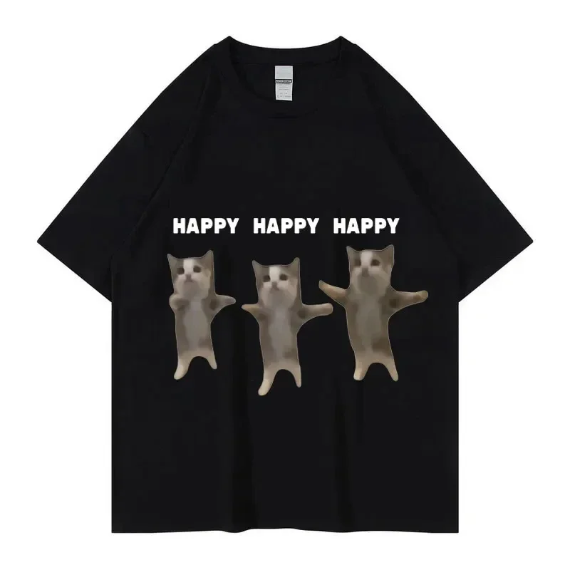 Funny Cute Cat Meme Graphic TShirt Happy Dance Cat Print Short Sleeve T-shirt Men Women Casual Fashion Cotton T Shitrs 50747