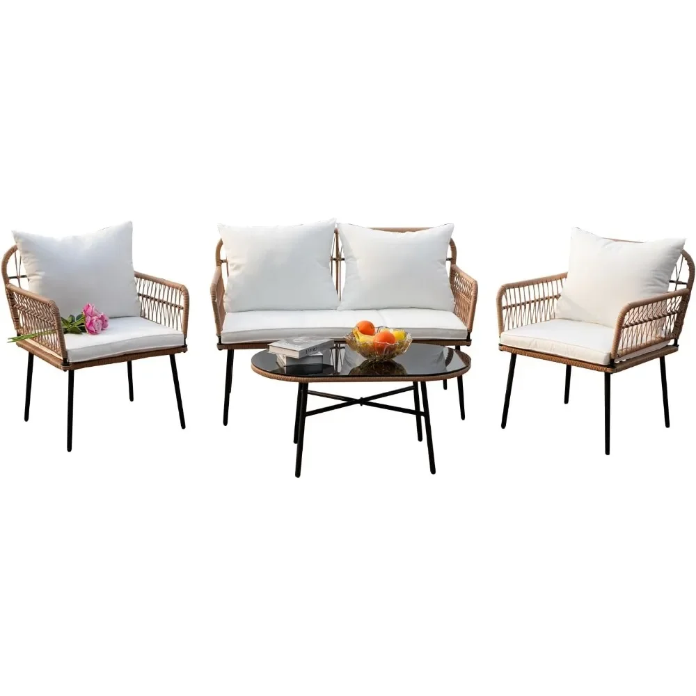 

3-Piece Outdoor Rattan Patio Furniture Set, Bohemian Simple Wicker Patio Chair Conversation Indoor Sets Garden Furniture Sets