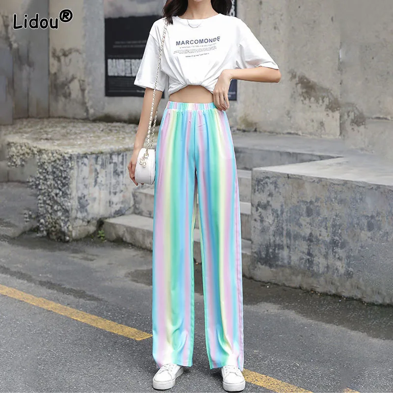 

Summer Panelled Blended Ankle-length Pants Elastic High Waist Casual Loose Pleated Wide Leg Pants Hot Selling Women's Clothing