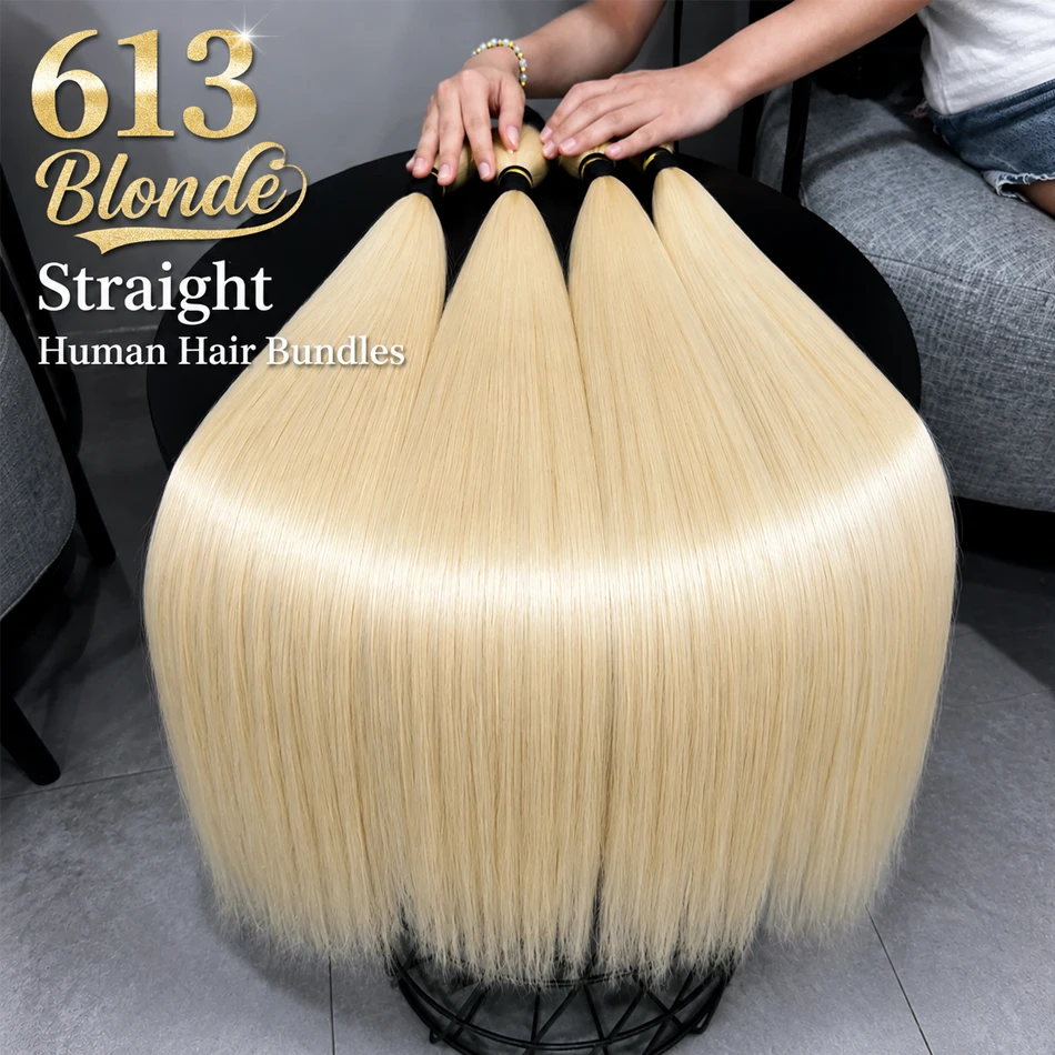 

12A Straight 613 Blonde Human Hair Bundles 30 Inch Straight Bundles Human Hair Extensions 1 3 4 Bundles Remy Raw Brazilian Hair For Women