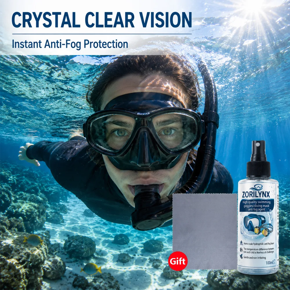 Gentle Anti Fog Spray for Swim Goggles Diving Mask Nano Hydrophilic Anti-Fog Agent Spray with Microfiber Cloth Accessories Kits