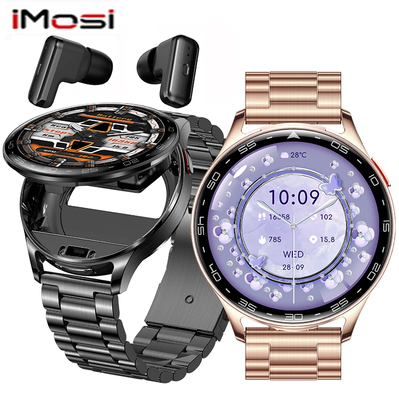2025 IMOSI T97 TWS Smart Watch Build-in Earbuds 1.39 inch 2 IN 1 Wireless Earphones Blutooth Call 100 + Sports mode Smartwatch