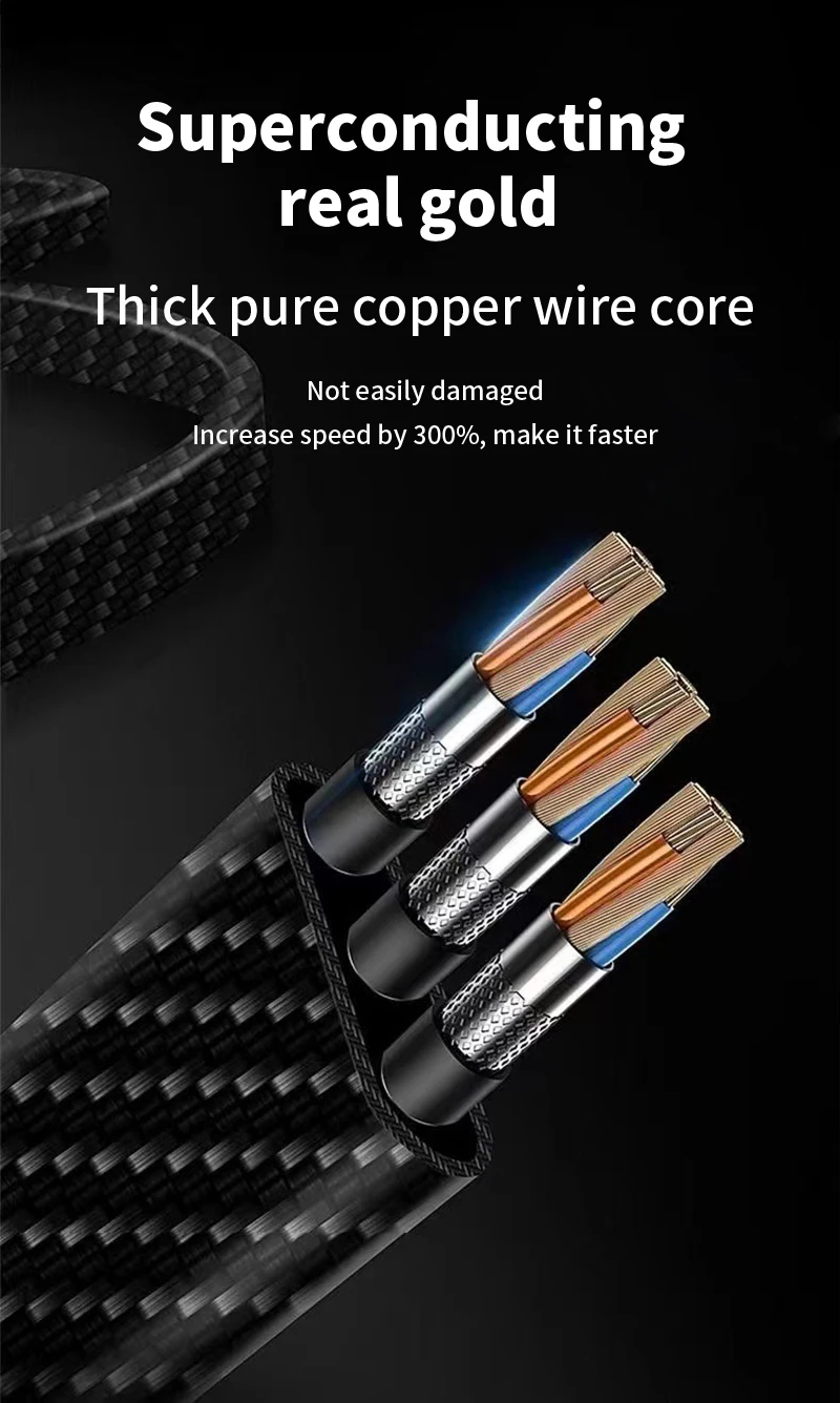 4PCS 3-IN-1 100W Nylon Woven Fast Charging Cable With Type-C, Micro USB, IP Port Compatible With Multiple Devices Multi Port Multiple Charging Wire
