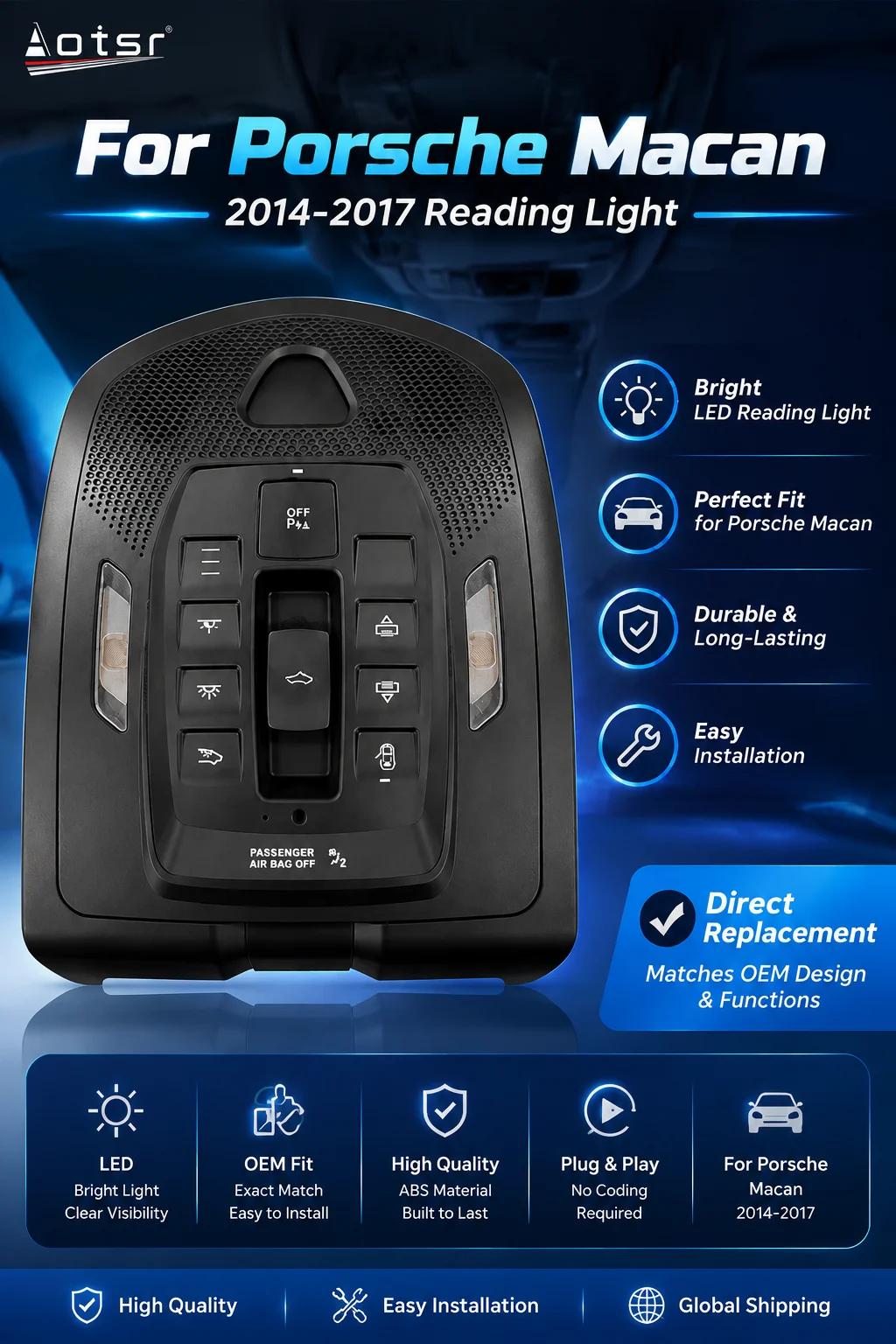 LED Car Reading Light for Porsche Cayenne 2010-2017 Interior Atmosphere Light Auto Entertainment Accessory