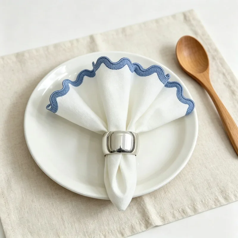 4PCS Wavy Edge Napkin Cotton Linen Handkerchief Tea Towel Wedding Table Decor Set Coaster Set Christmas Decorations