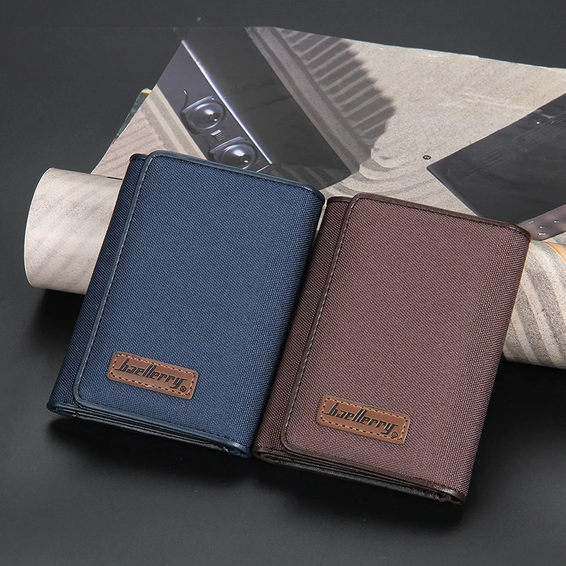 Men wallet canvas PU leather casual multi slot buckle card holder men purse vertical male fold wallets