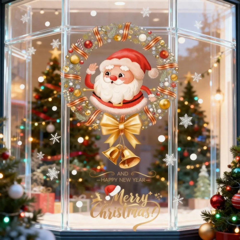 Weihnachten statisch haftende Fensteraufkleber Santa Schneeflocke Muster Glas Aufkleber abnehmbare wiederverwendbare Schaufenster Dekor Urlaub Dekor
