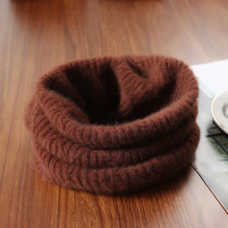 100% Wool Knitted Turtleneck Scarf Winter Autumn Warm Soft Ring Scarves Pattern Neck Warmer Fashion Snood Headband Female Fake