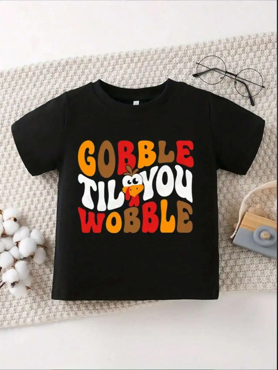 Casual Funny For Both Boys And Girls Family Matching Shirts Gobble Til You Wobble Turkey Graphic Thanksgiving Holiday Gift For K