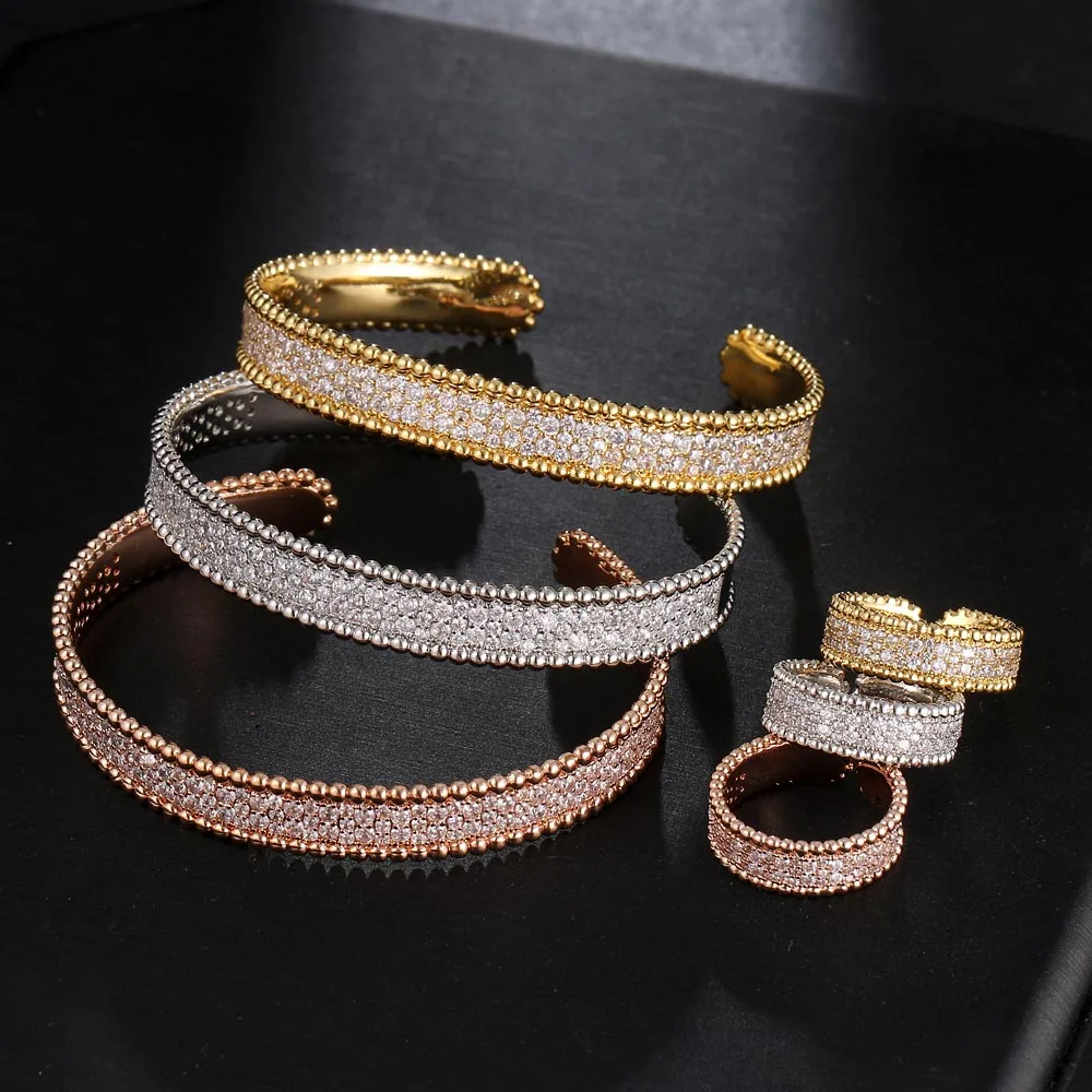 Women's Starry Sky Fashion Openwork Bracelet Ring Set Cubic Zirconia Two-Piece High-Quality Delicate Fashion Jewelry