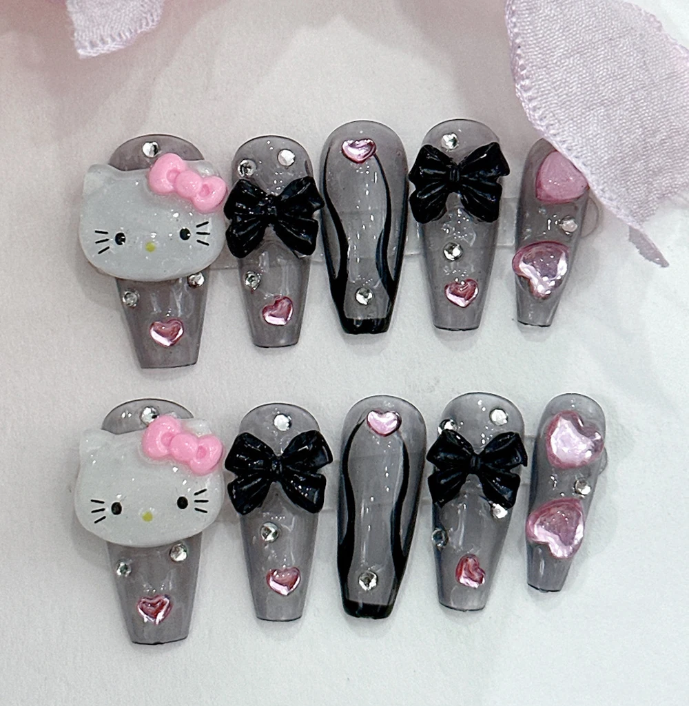 Moda karikatür yapay basın çivi Hello Kitty Nails mi Pochacco ördek fatura şekli lüks elmas ayrılabilir tam kapak çivi