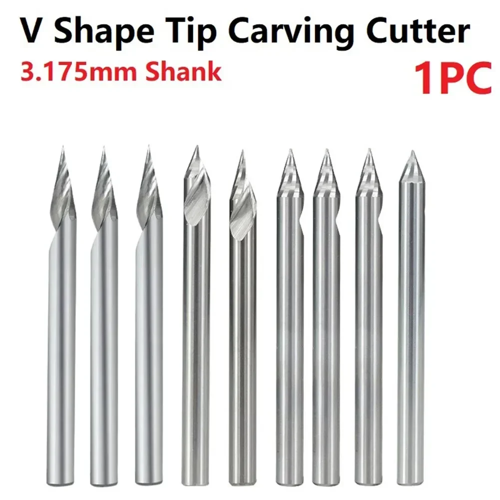 1pc 3.175mm Shank V Shape Tip Carving Cutter 20/30/45/60 Degrees Milling Cutter Tungsten Carbide Router Bit PCB 3D Engraving Bit