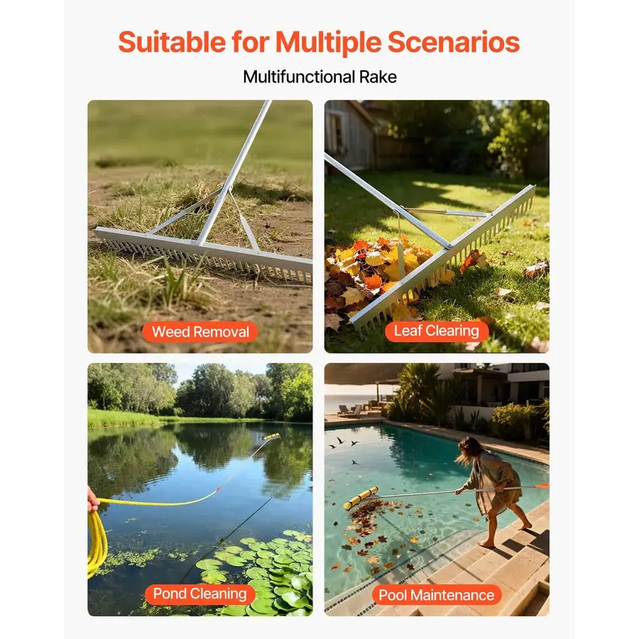 

Landscape Rake, 36 inch Wide Head 133 inch Handle, Large Heavy Duty Aluminum Landscaping Leaf Rake Tool, Asphalt Level for Loose