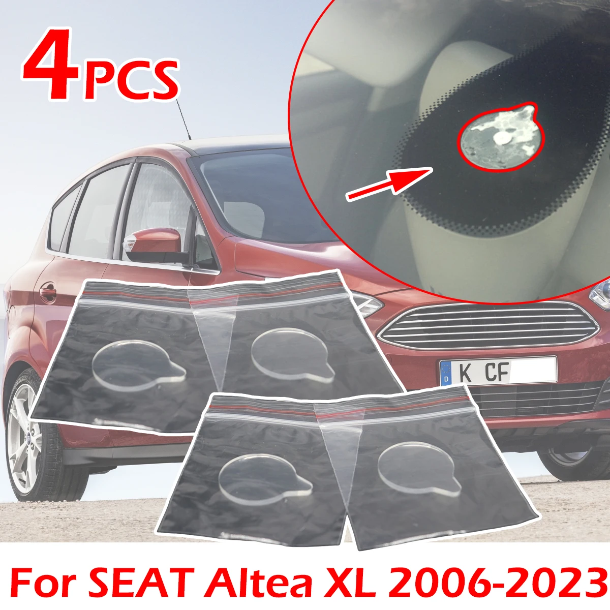 4pc Rain Light Sensor Gel Pad Adhesive Film Silicone Cushion Windscreen Chip Fix Tape Car Replacement For SEAT Altea XL 06-2023
