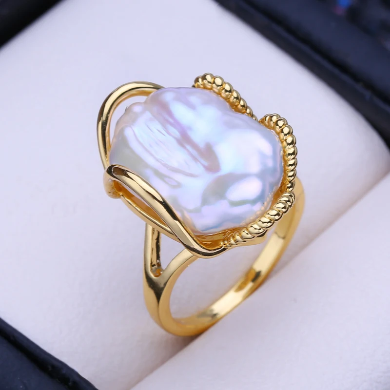 FENASY Natural Freshwater 12-16mm Big Baroque Pearl 925 Sterling Silver Rings For Women Bridal Wedding Jewelry Birthday Gift