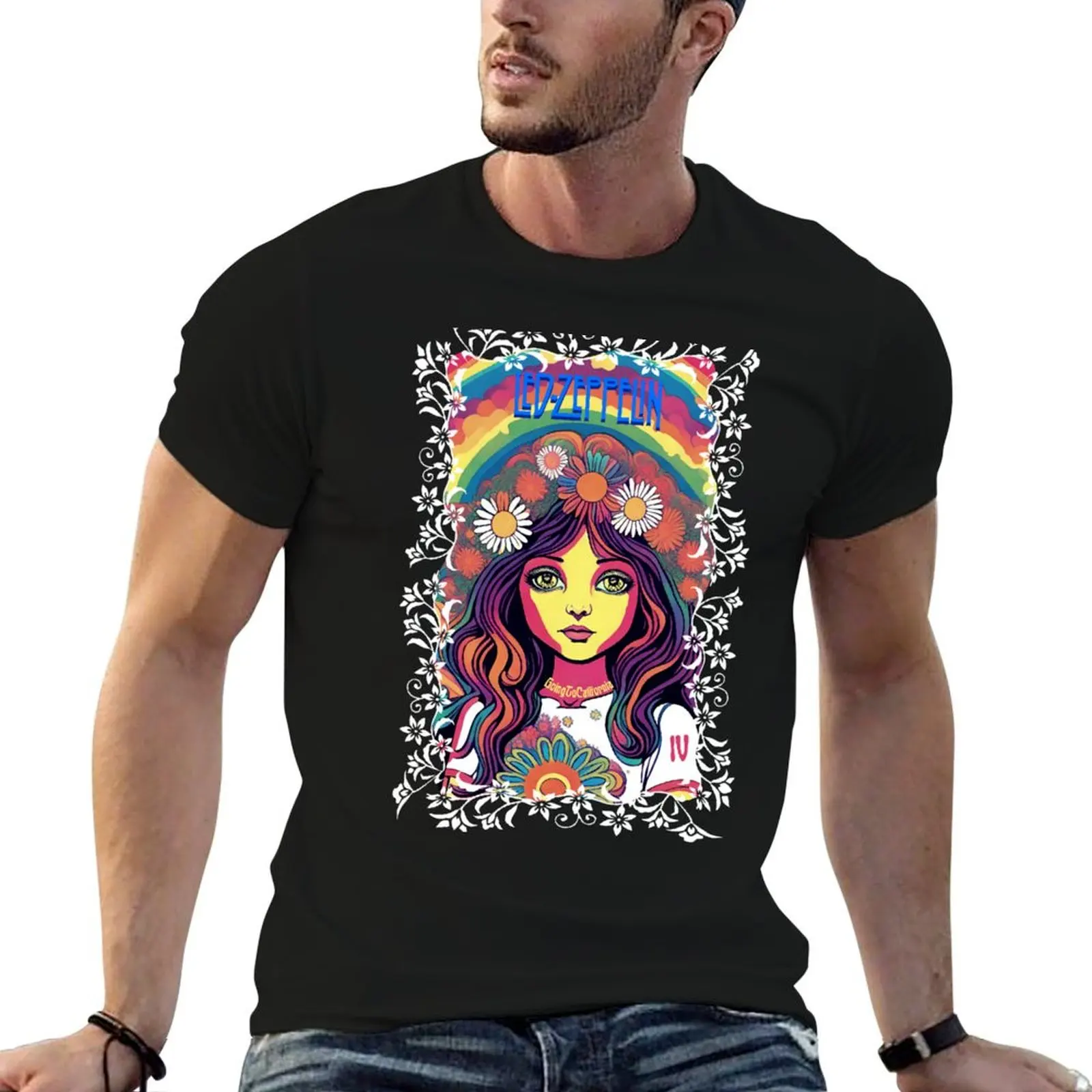 Retro Zepelin Art Going To California T-Shirt Plus Size Everyday Tee Shirt