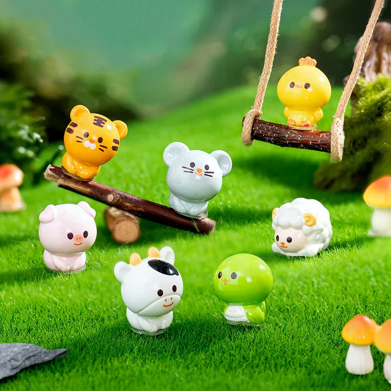 Estatuetas do zodíaco chinês em miniatura, decorações de paisagem em miniatura, ornamentos de mesa em miniatura, acessórios de decoração de jardim