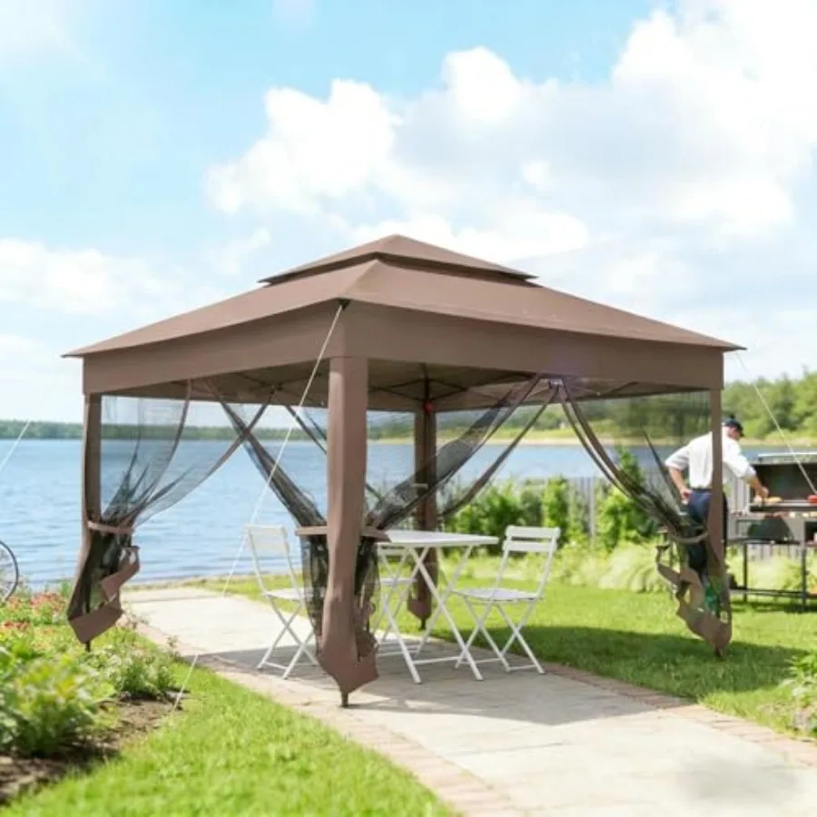 Gazebo Shelter for Outdoor Use, Metal Frame with Polyester Canopy, Beige, Quick-Setup and Weather-Resistant