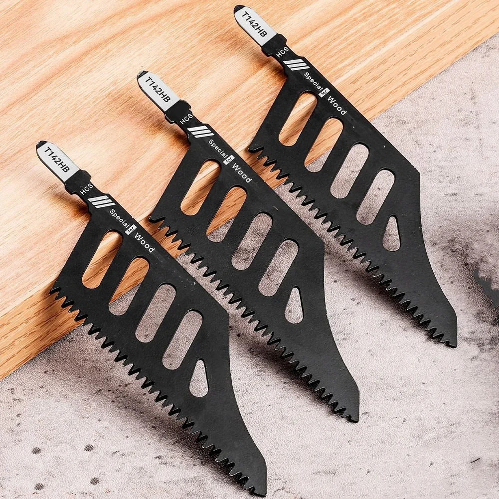 Jigsaw Blades Set 3 T142HB Curved Blades plus Reciprocating Saw Handle for Effective Flush Cutting on Wood and Cabinets