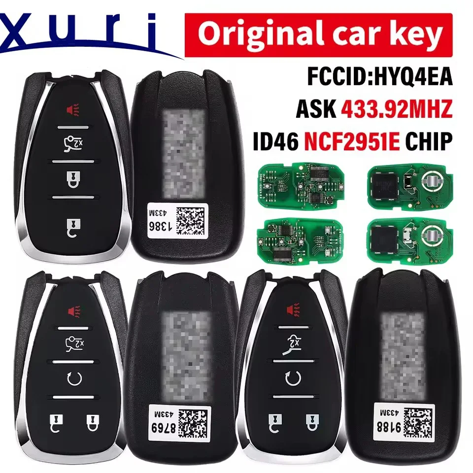 

Xuri FCC: HYQ4EA Original Smart Remote Key For Chevrolet Cruze 2017-2020 ASK 433MHz ID46 NCF2951E Chip 4/5Buttons No blade