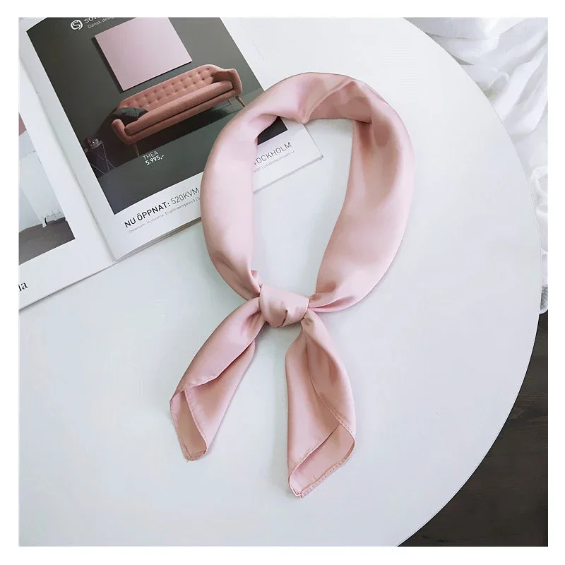 Solid Color Plain Kerchief Faux Silk Hair Scarf Women Handkerchief Small Neck Hairband Female 70cm Headband Scaves For Ladies