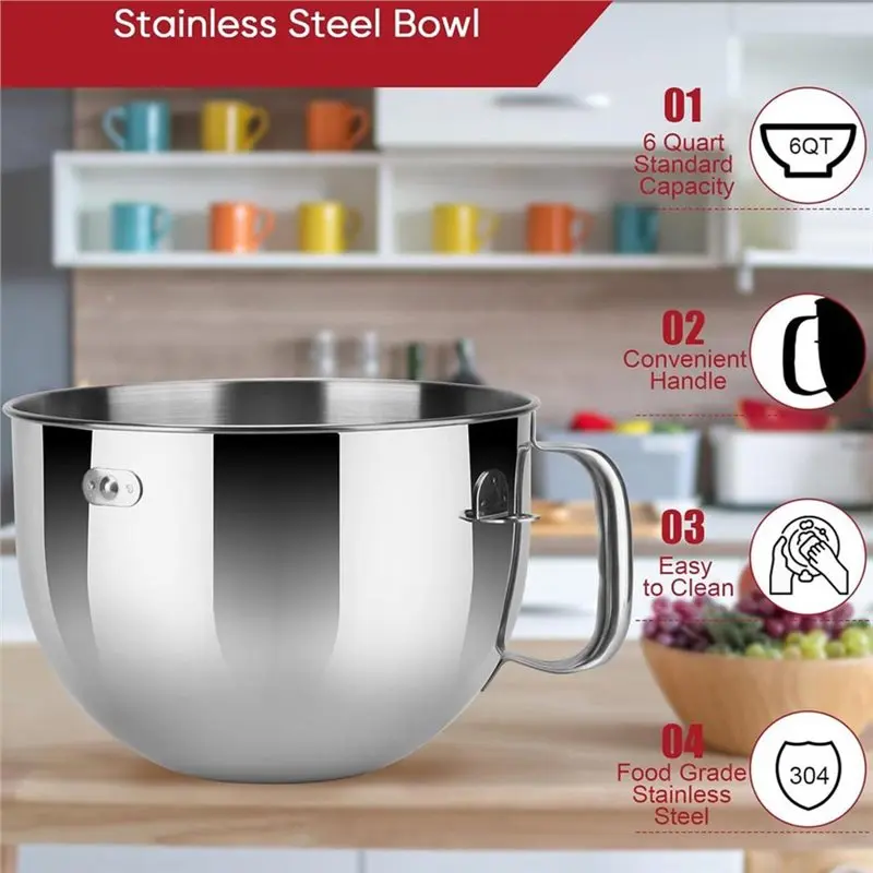 ABZV-For Kitchenaid Picurean And Professional Models ONLY For 6 Quart Bowl-Lift Stand Mixer Mixing Bowl