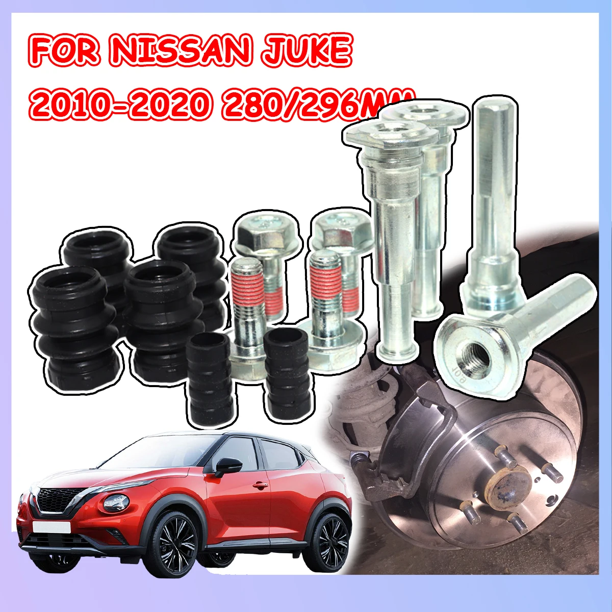 

Front Left Right Brake Caliper Cylinder Slider Guide Pin Bolts Rubber Bushing Boot Seal Kit For NISSAN JUKE 2010-2020 280 296MM
