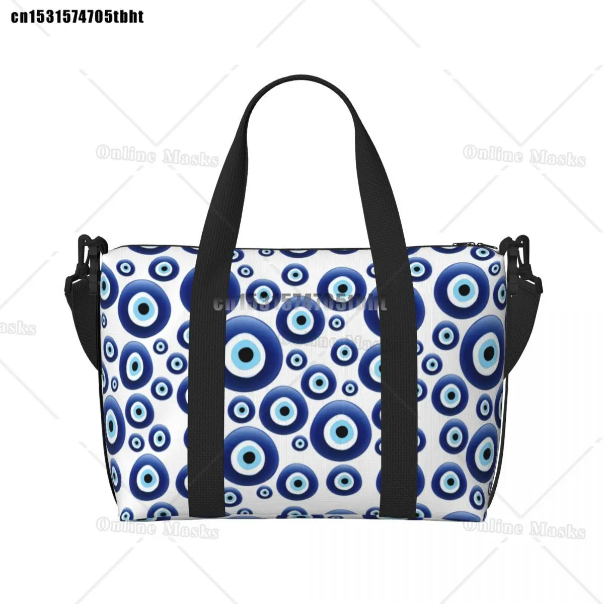 Mediterranean Evil Eye Protection Tote Bag Women Large Capacity Lucky Charm Amulet Hamsa Gym Beach Shoulder Travel Bag