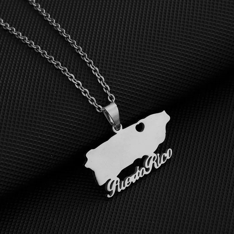 European and American Smooth Puerto Rico Alphabet Map Necklace for Men and Women National Style Pendant Necklace