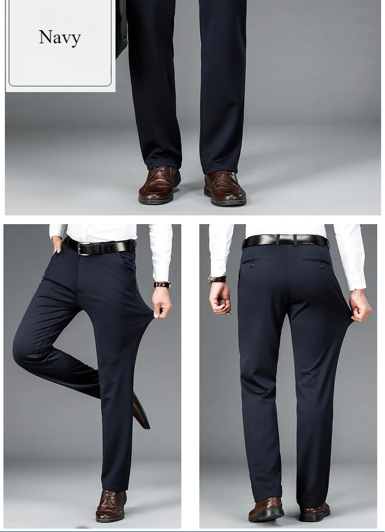 Elastische Herren-Anzughose, dünne Hose mit geradem Bein, knitterfrei, bügelfrei, Streetwear, Herrenhose, Business – Detail 7