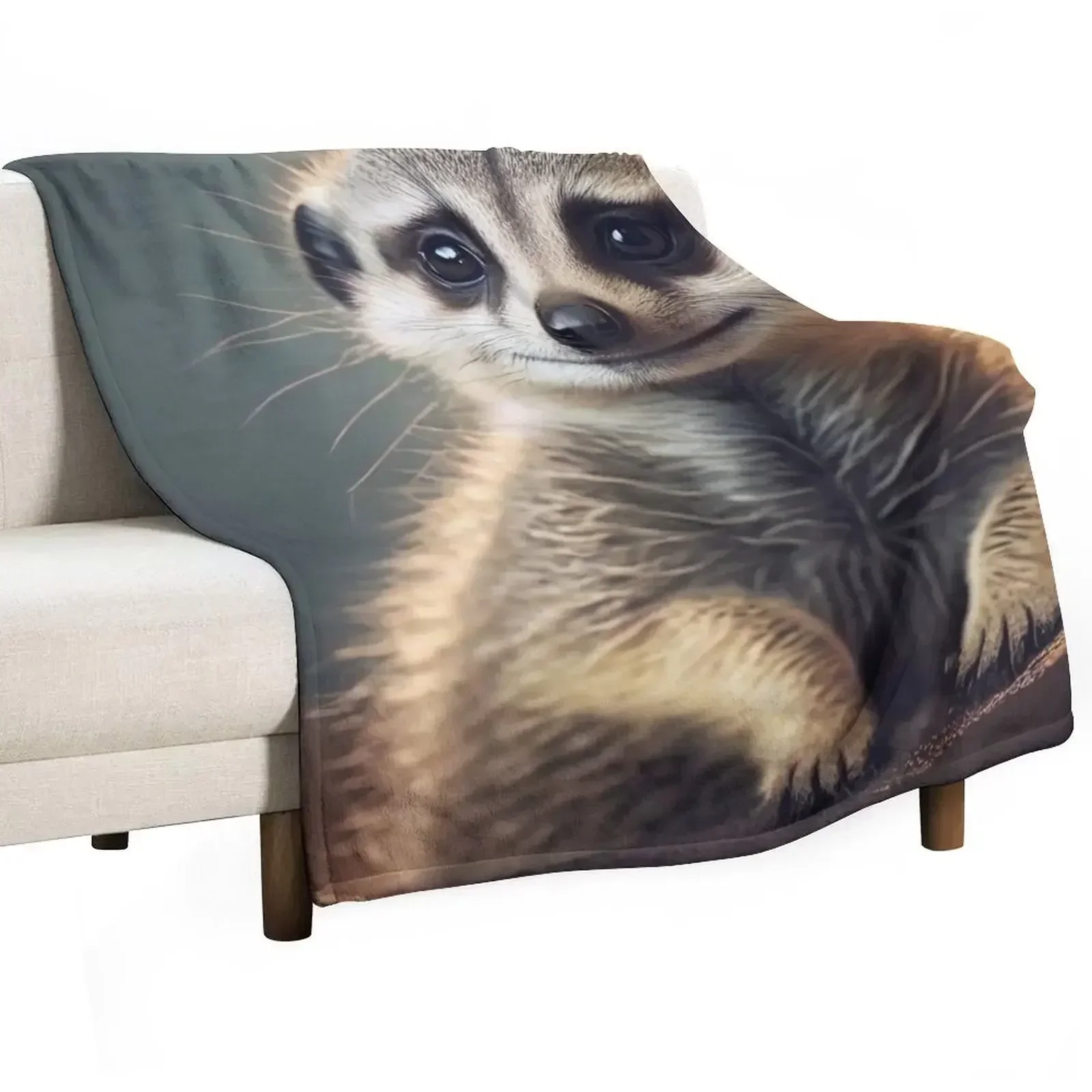 Meerkat - Cute Baby Animal Portrait Throw Blanket Stuffeds Travel Cute Blankets