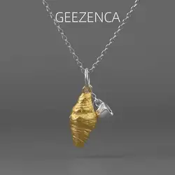 GEEZENCA 925 Silver Two Tone 3D Croissant Cup Pendant For Women Cute Unique Design Necklace Pendants Without Chain 2024 New Gift