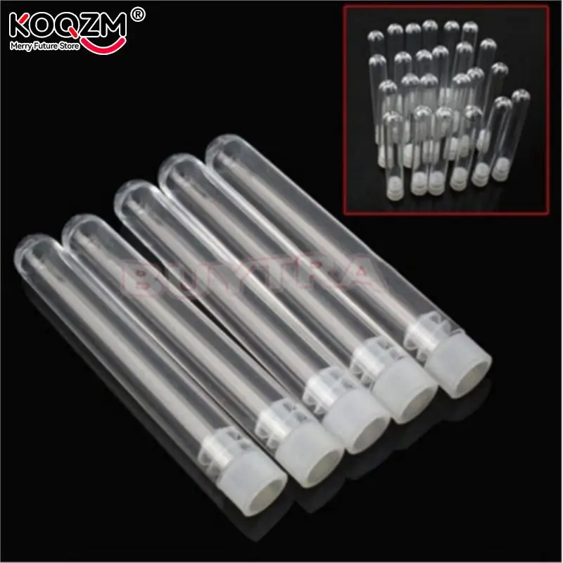 10 Pcs 12x100mm Clear Plastic Test Tubes With White Caps Stoppers Test Tube School Office Chemistry Laboratory Supplies