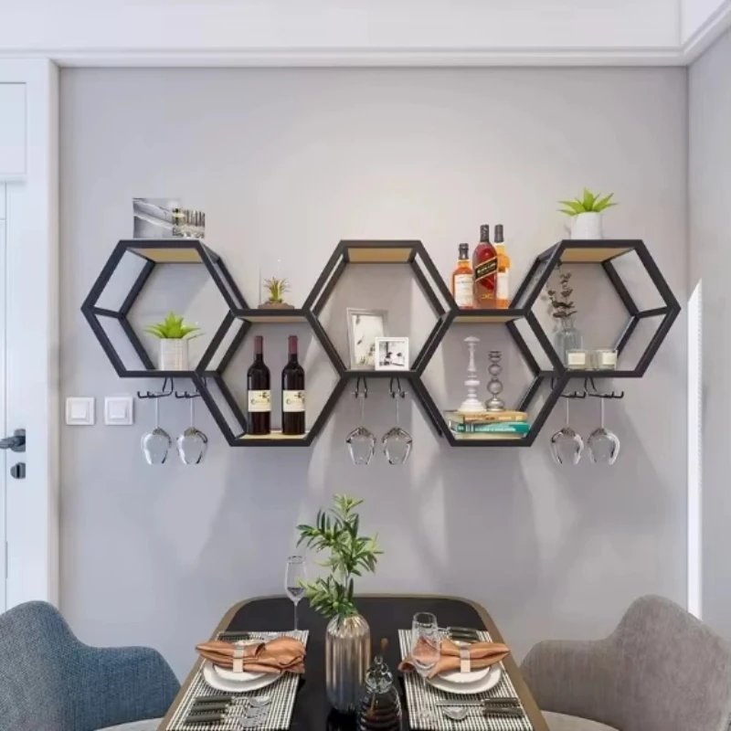 

Modern iron storage rack, exquisite storage wall, partition wall hanging creative wine rack, essential for living room and study